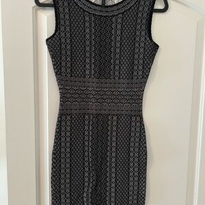 BCBG MAXAZRIA Elegant Black and Gray Patterned Dress Sz S